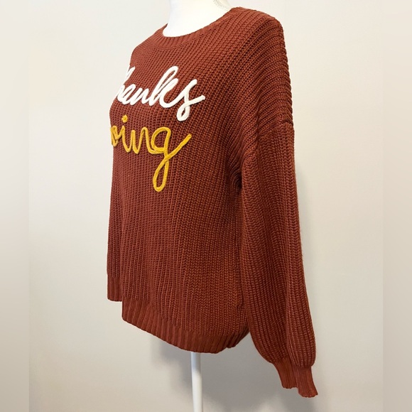 Holiday Thanksgiving Pullover Sweater with Spellout on Front. Rust Orange.Size S - Picture 4 of 6